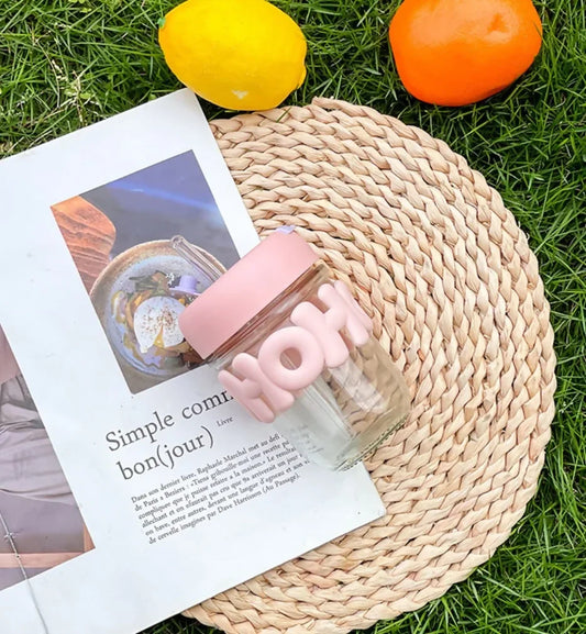 Cute Glass Milk Jar with Straw & Silicone Lid